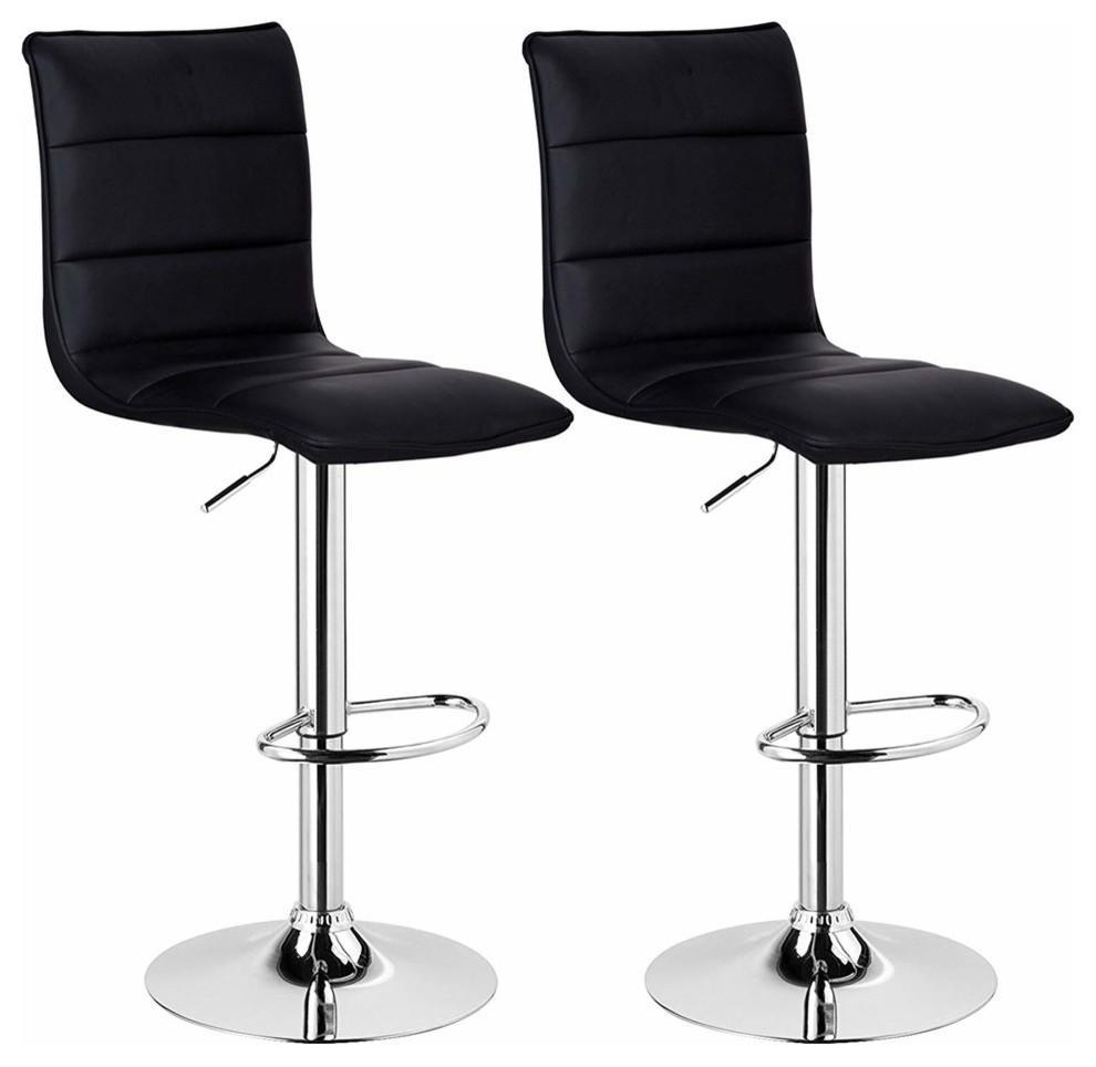 Bar Stools Upholstered With Faux Leather With High Backrest, Set of 2, Black DL Modern