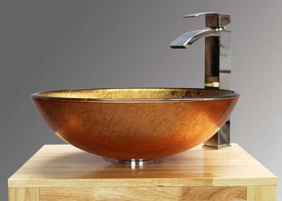 Bathroom Countertop Copper Glass Basin Sink, Pop Up Waste, Chrome Bottle Trap DL Contemporary