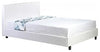 Bed Upholstered, White Faux Leather With Low Metal Frame and Solid Wood Legs DL Modern