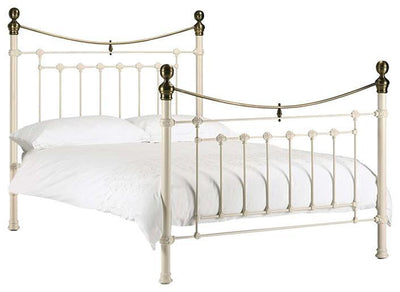 Bed With Strong Steel Frame, Stone White Finish, King Size Traditional Design DL Traditional