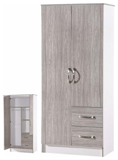 Bedroom Furniture Set, MDF Wardrobe, 3-Drawer Chest, Bedside Cabinet, Grey DL Modern