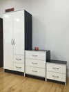 Bedroom Furniture Set, MDF Wardrobe, 3-Drawer Chest, Bedside Cabinet, White DL Modern