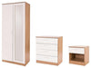 Bedroom Furniture Set, Mirrored Wardrobe, Chest, Bedside Cabinet, White & Oak DL Modern
