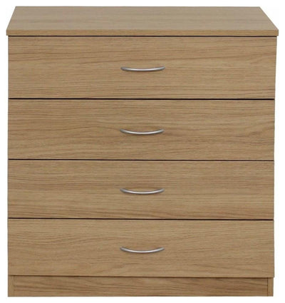 Bedroom Furniture Set - Wardrobe, 4-Drawer Chest and Bedside Cabinet, Brown Oak DL Modern