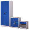 Bedroom Furniture Set, Wardrobe, 4-Drawer Chest, Bedside Cabinet, Blue & White DL Modern