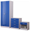 Bedroom Furniture Set, Wardrobe, 4-Drawer Chest, Bedside Cabinet, Blue & White DL Modern