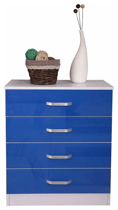 Bedroom Furniture Set, Wardrobe, 4-Drawer Chest, Bedside Cabinet, Blue & White DL Modern