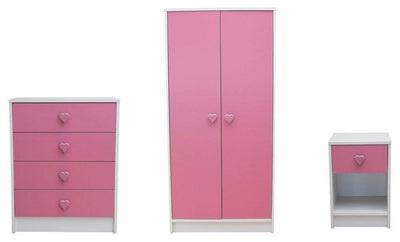 Bedroom Furniture Set with Wardrobe, Drawer Chest, Bedside Cabinet, Heart Design DL Modern