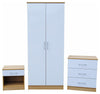 Bedroom Set with Wardrobe, 3 Drawer Chest and Bedside Cabinet, Gloss White-Oak DL Modern