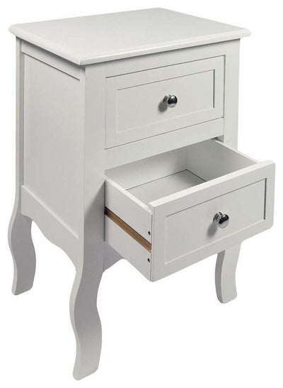 Bedside Cabinet, White Finished MDF With 2-Storage Drawers and Metal Knobs DL Traditional