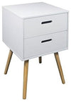 Bedside Table in White Finished Wood and Natural Wood Legs, 2 Storage Drawers DL Modern