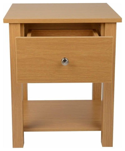 Bedside Table, Oak Finished Solid Wood With Drawer and Open Shelf for Storage DL Contemporary