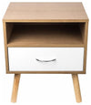 Bedside Table, Pine Finished Solid Wood With Open Shelf and White Drawer DL Contemporary