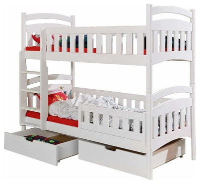 Bunk Bed, White Finished Wood, 2-Storage Drawer and Side Ladder, 199x94 cm DL Modern