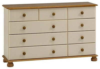 Chest of 9 Drawers in MDF With Pine Top Bun Feet, Cream Finished DL Modern