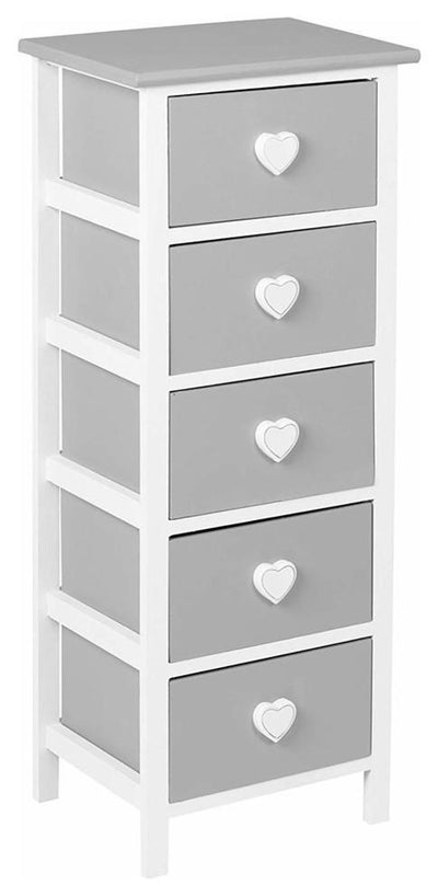 Chest of Drawers, Grey-White Finished Wood With Heart Shaped Drawer Handles DL Modern