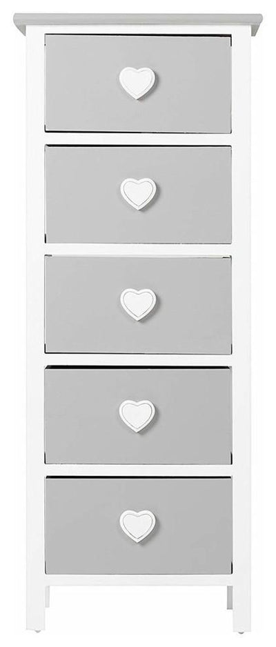 Chest of Drawers, Grey-White Finished Wood With Heart Shaped Drawer Handles DL Modern