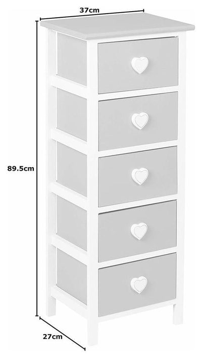 Chest of Drawers, Grey-White Finished Wood With Heart Shaped Drawer Handles DL Modern