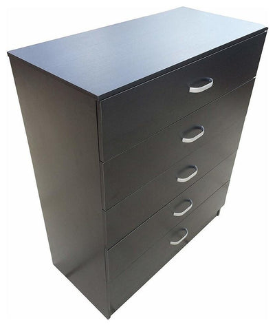 Chest of Drawers, MDF, Metal Runners and Handles, 5 Storage Compartments, Black DL Modern