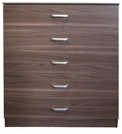 Chest of Drawers, MDF, Metal Runners and Handles, 5 Storage Compartments, Walnut DL Modern