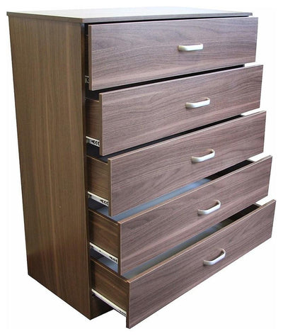 Chest of Drawers, MDF, Metal Runners and Handles, 5 Storage Compartments, Walnut DL Modern