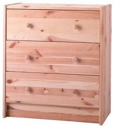 Chest of Drawers, Natural Pine Finished Solid Wood With 3 Storage Drawers DL Traditional