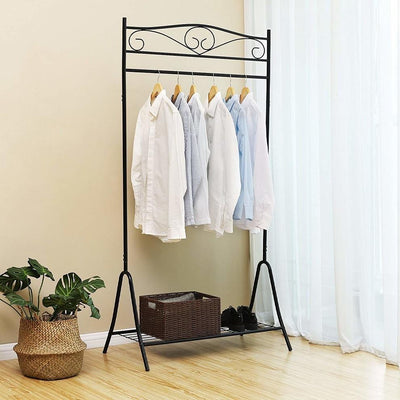Clothes Stand, Metal with Rail Hanger, Open Shelf at The Bottom, Contemporary, B DL Contemporary
