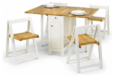 Compact Dining Set, Wood With Table and 4 Chairs, Oak and White DL Modern