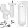 Complete Bathroom Suite in White Ceramic with Basin, WC Toilet, Bath and Taps DL Modern