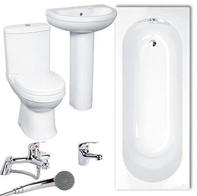Complete Modern Bathroom Suite with Basin, Bath Taps and Toilet in White Ceramic DL Modern