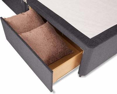 Consigned Double Bed Base, Charcoal Finish Fabric With Drawers and Caster Wheels DL Modern