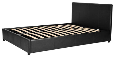 Consigned Lift Up Storage Double Bed, Wood and Metal, Faux Leather DL Modern