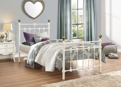 Consigned Metal Bed Frame With Sprung Slatted Base, Single Bed, Cream DL Traditional