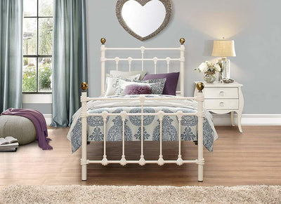 Consigned Metal Bed Frame With Sprung Slatted Base, Single Bed, Cream DL Traditional