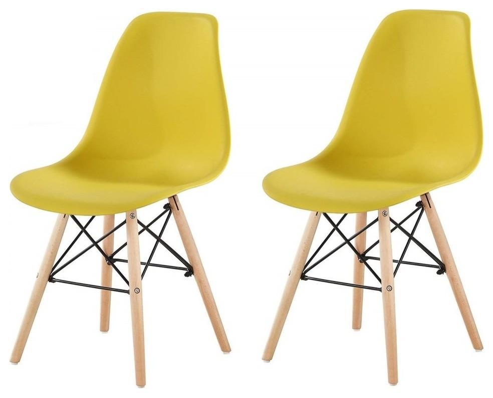 Consigned Modern Set of 2 Chairs, Eiffel Wooden Legs, Plastic Curved Seat DL Modern