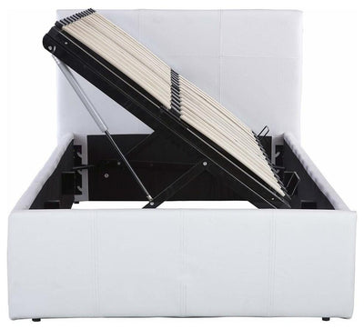 Consigned Side Lift Up Storage Bed, Small Double Size Upholstered, White DL Modern