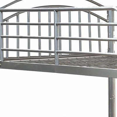 Consigned Single Bunk Bed, Silver Finished Metal With Side Secured Ladder DL Traditional