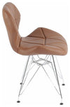 Contemporary 2 Chairs Set, Chrome Metal Legs and Faux Leather Padded Seat, Brown DL Contemporary