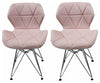 Contemporary 2 Chairs Set, Chrome Metal Legs and Faux Leather Padded Seat, Pink DL Contemporary