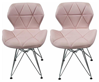 Contemporary 2 Chairs Set, Chrome Metal Legs and Faux Leather Padded Seat, Pink DL Contemporary