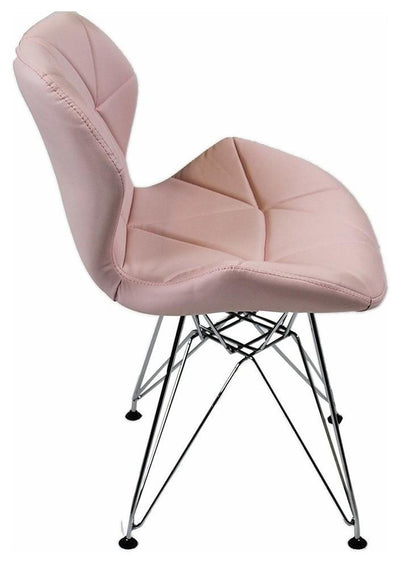 Contemporary 2 Chairs Set, Chrome Metal Legs and Faux Leather Padded Seat, Pink DL Contemporary