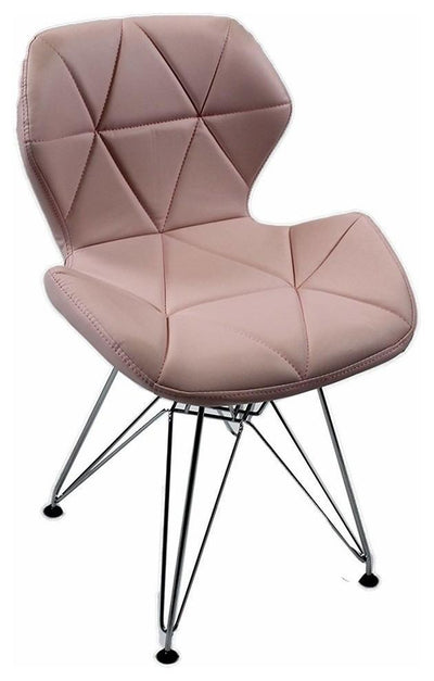 Contemporary 2 Chairs Set, Chrome Metal Legs and Faux Leather Padded Seat, Pink DL Contemporary