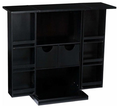 Contemporary Bar Cabinet, Black Finished Wood With 8-Compartmet and Drawers DL Contemporary