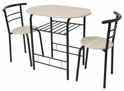 Contemporary Bar Set, Oak MDF and Black Metal With Dining Table and 2-Chair DL Contemporary