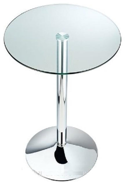 Contemporary Bar Table With Clear Tempered Glass Top and Chrome Stem and Base DL Contemporary