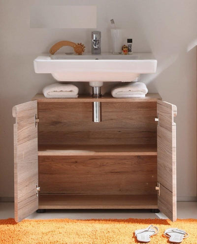 Contemporary Bathroom Furniture Under Sink Cabinet Unit, Brown Oak Finish DL Contemporary