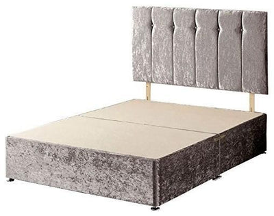 Contemporary Bed Base in Silver Velvet Fabric with Headboard and 2 Side Drawers DL Contemporary