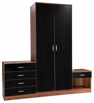 Contemporary Bedroom Set in High Gloss Black MDF Wardrobe, Chest and Bedside DL Contemporary