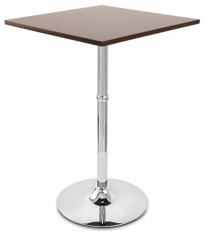 Contemporary Bistro Table with Walnut Finish Wooden Top and Chrome Plated Base DL Contemporary
