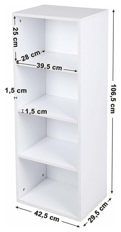Contemporary Bookcase, Solid Wood With 4-Compartment, Perfect for Storage, White DL Contemporary